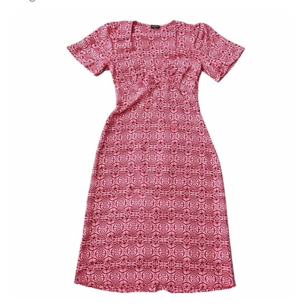Komarov 100% Silk Geometric Print Midi Dress